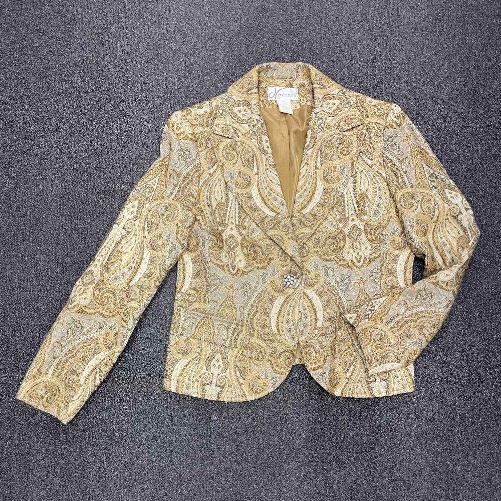 $395 Dressbarn Baroque Embroidered Diamonds Encrusted Buttons Women’s Blazer